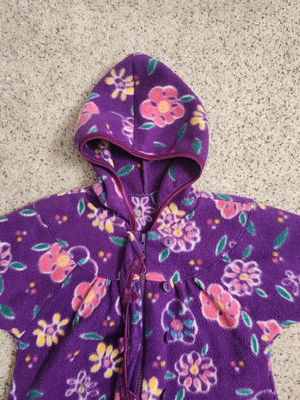 Vintage Purple Floral Fleece Hooded Winter Jumpsuit